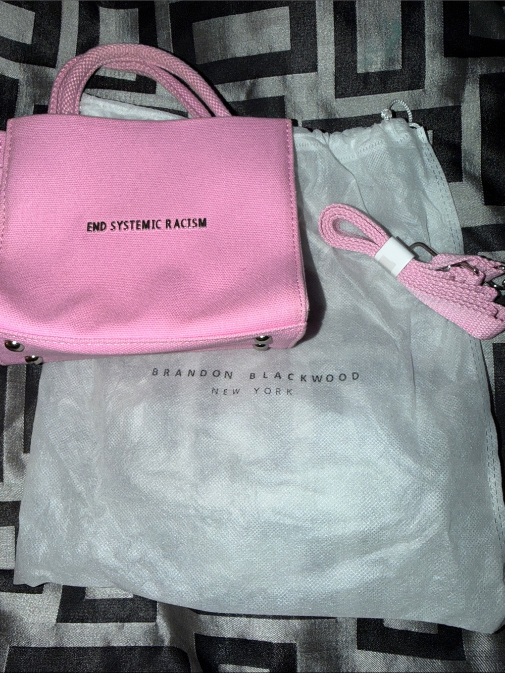 Brandon Blackwood Pink Mini Tote with Slogan